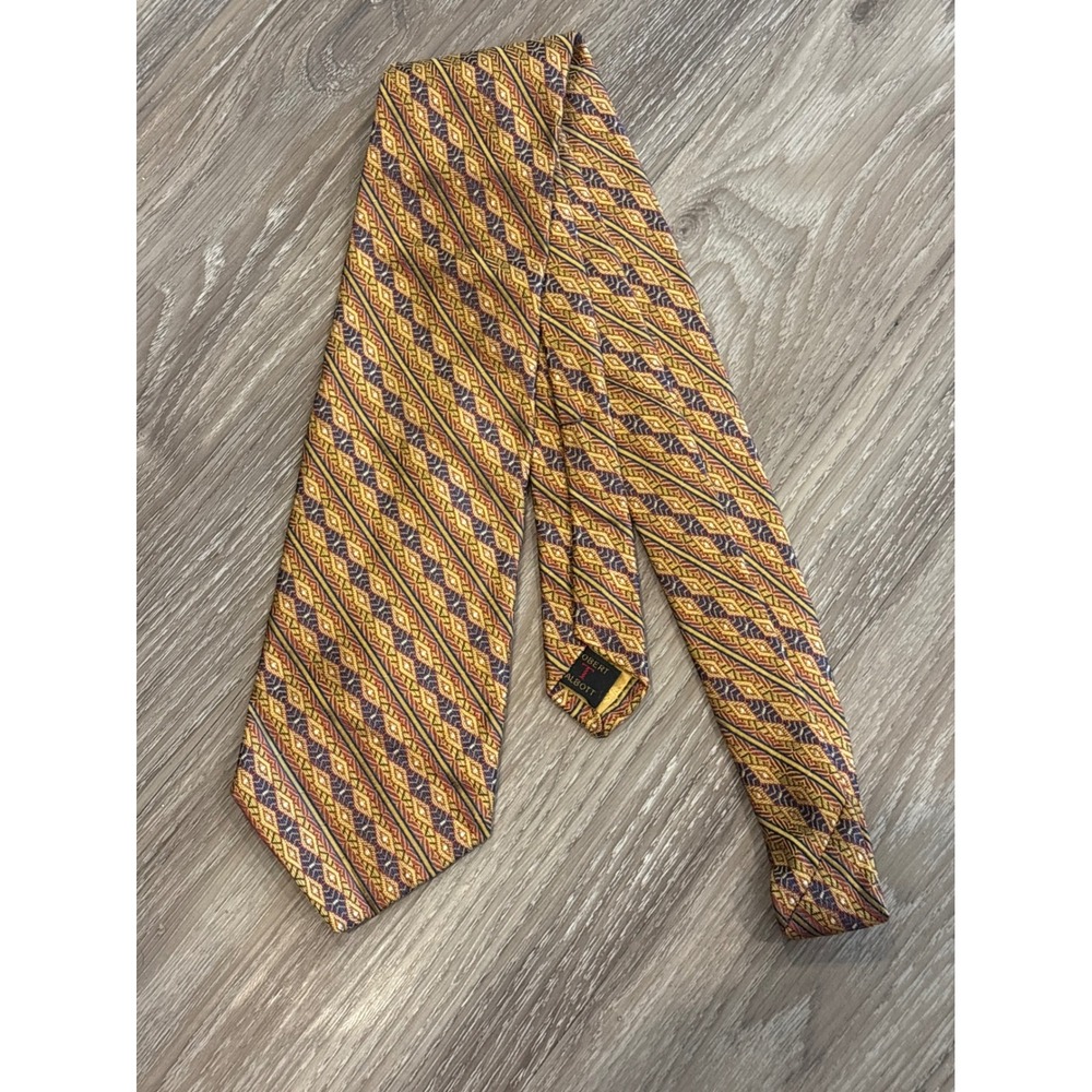 Robert Talbott Best of Class Nordstrom Silk Tie Gold Burgundy Geometric Stripe